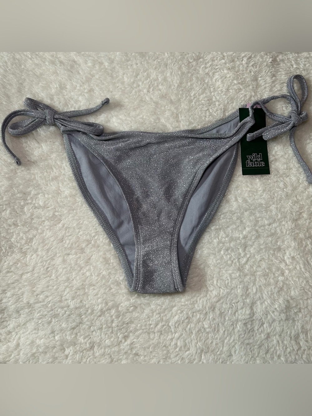 Wild Fable Women’s Low Rise High Leg Cheeky Bottoms Small Shimmery Silver NEW